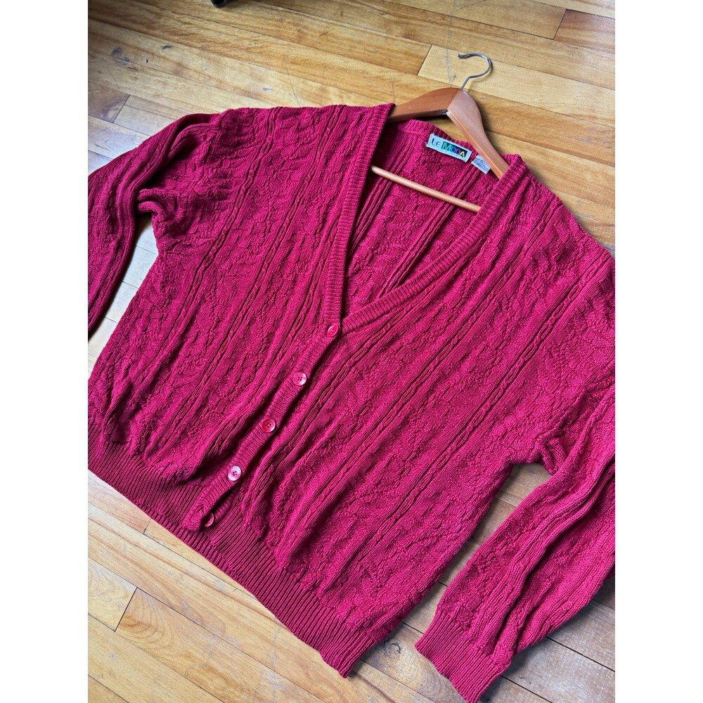 Le Moda Sport Women’s XL Red Solid Knit Cardigan Sweater V-Neck Buttons